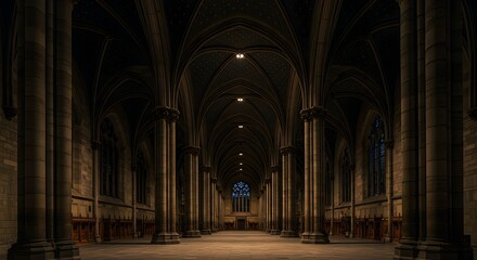 Fototapeta premium Cathedral Interior with Stone Columns and Vaulted Ceiling