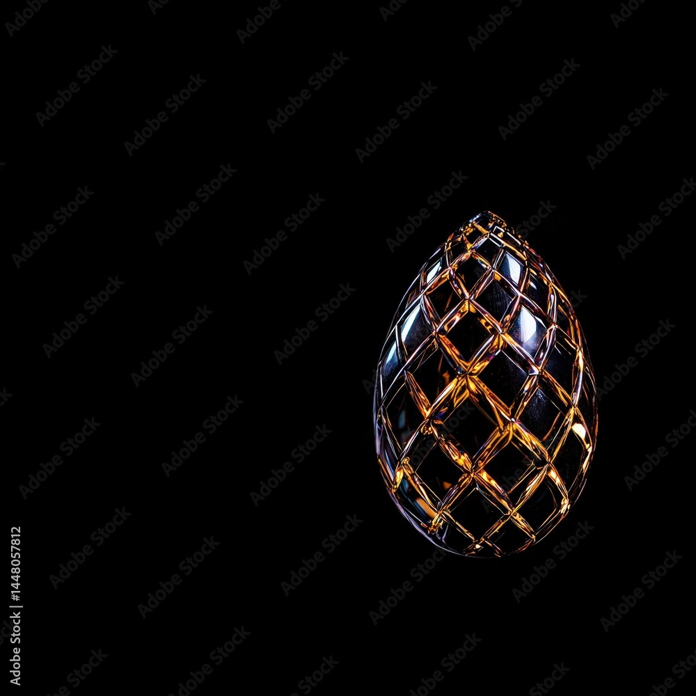 Poster shiny sphere positioned on a deep black background creating a striking visual contrast and intrigue