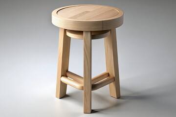 Simple Round Wooden Stool 3D Rendered Design