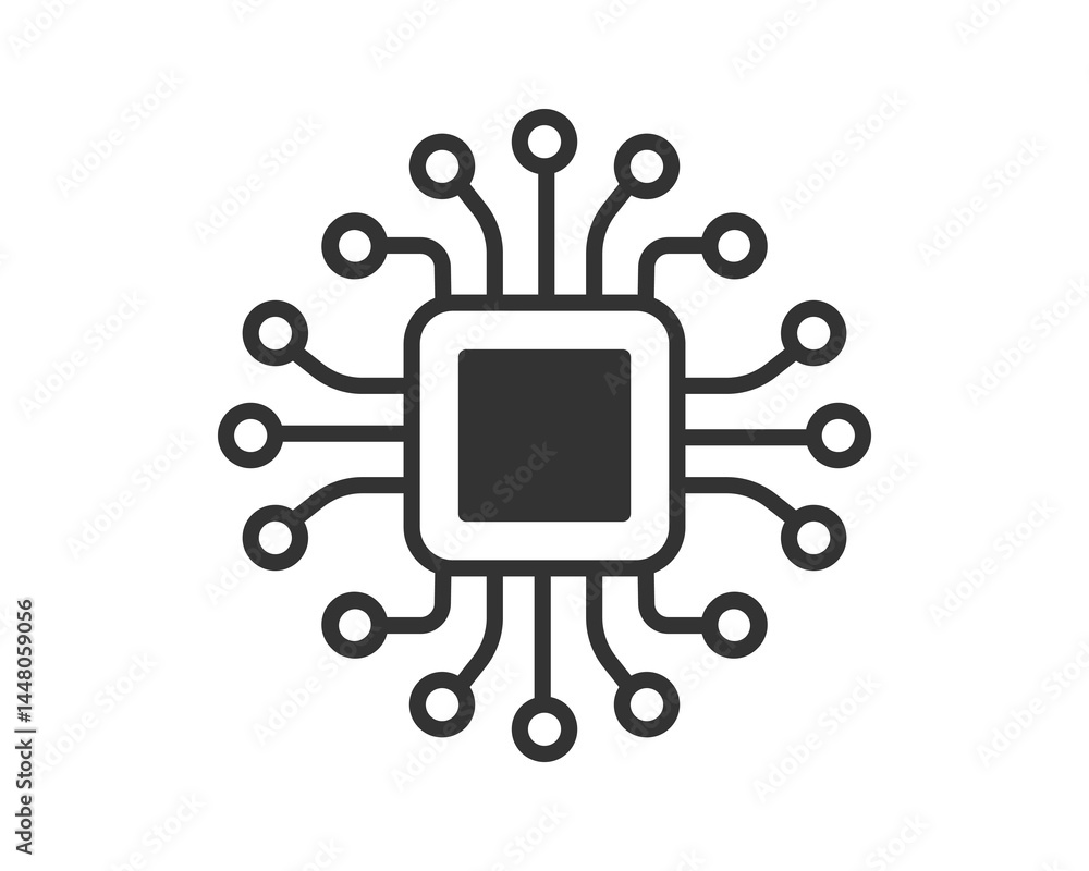 Poster modern, minimalist icon of a microchip. symbolizes technology, computing, artificial intelligence, a