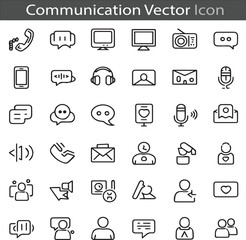 Communication flat outline icon collection set vector illustration
