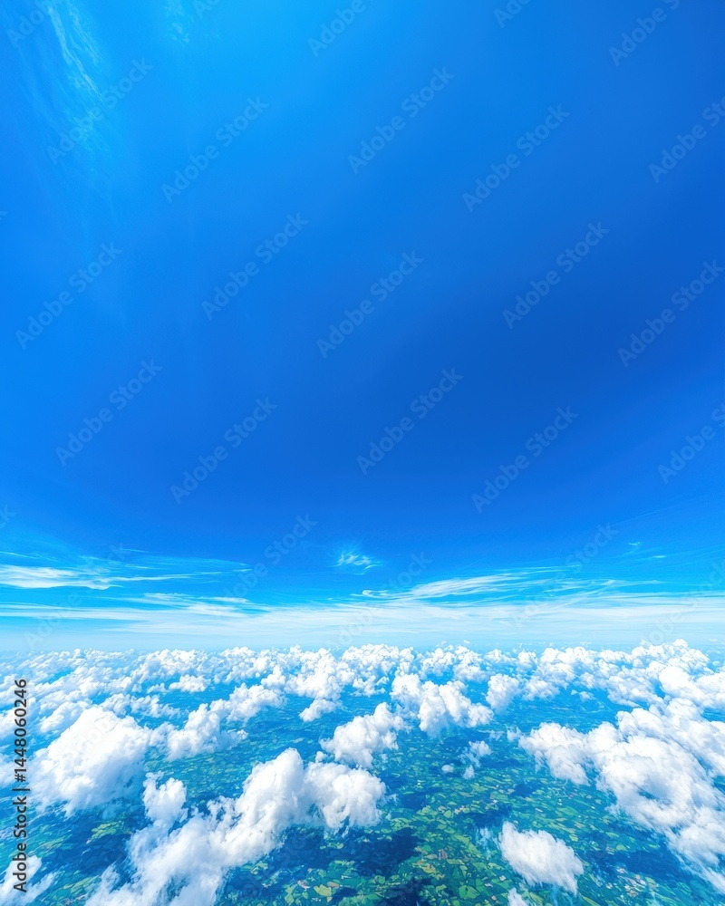 Poster expansive sky view with fluffy clouds creating a serene and picturesque atmosphere above ground