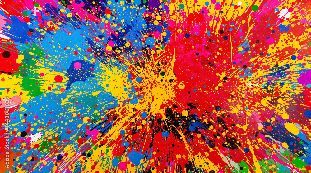 Poster explosive abstract art: vivid bursts of color collide in a mesmerizing dance, creating a dynamic and