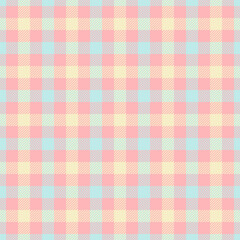 Styled fabric plaid background, madras check tartan pattern. Livingroom textile vector seamless texture in light color.