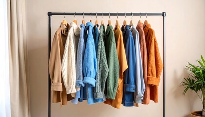 Stylish Autumn/Winter Clothing Collection on a Clothes Rack