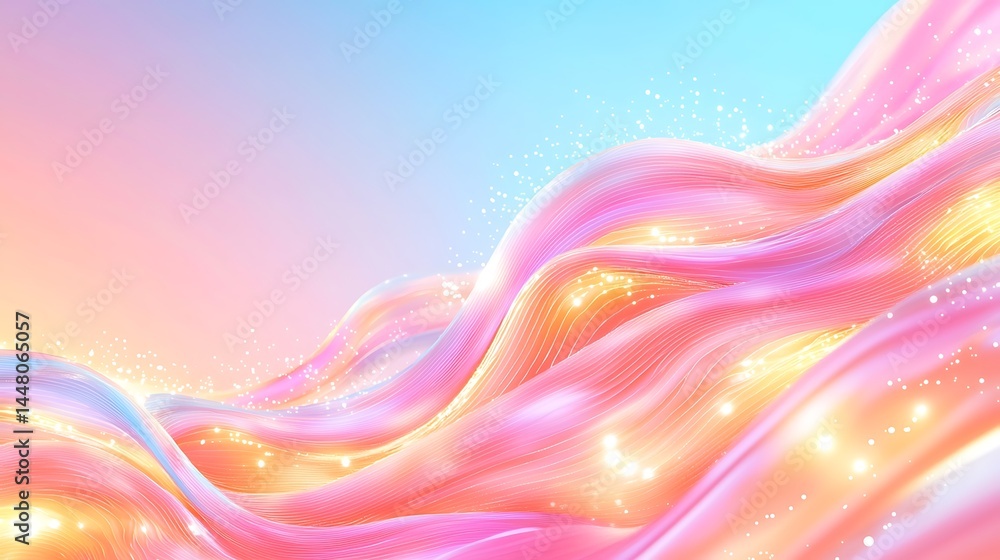 Poster this captivating abstract image features smooth, flowing waves of pastel colors with sparkling accen