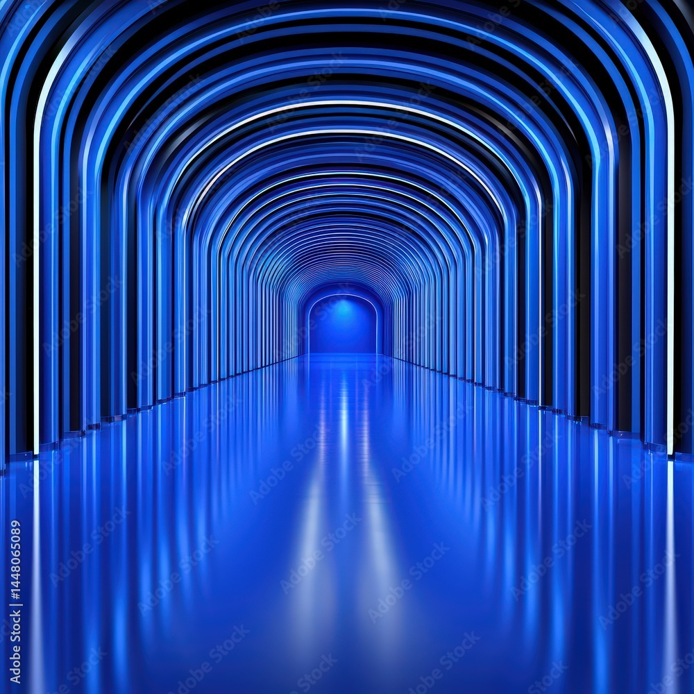 Poster enigmatic tunnel illuminated with striking blue lights creating a captivating visual journey ahead