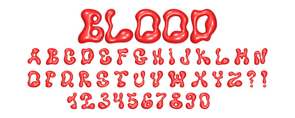 Unique 3D liquid font featuring wavy letters and numbers with a glossy reflective texture, ideal for creative designs and eye-catching graphics