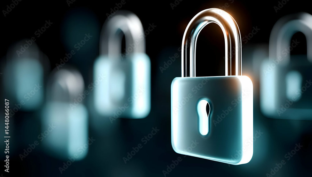Poster a close-up view of digital padlocks representing online security and data protection. the glowing lo