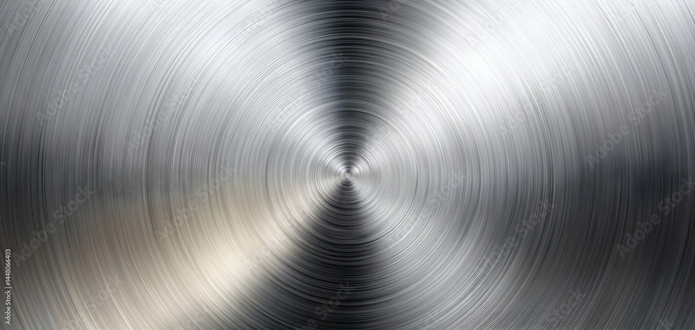 Poster a close-up view of polished metal surface showcasing intricate circular patterns that reflect light,