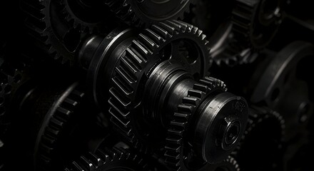 Fototapeta premium Close-up of Interlocking Metal Gears in Machinery