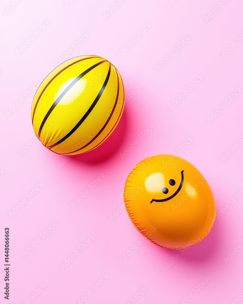Aufkleber two brightly colored balloons floating on a soft pink background creating a cheerful atmosphere