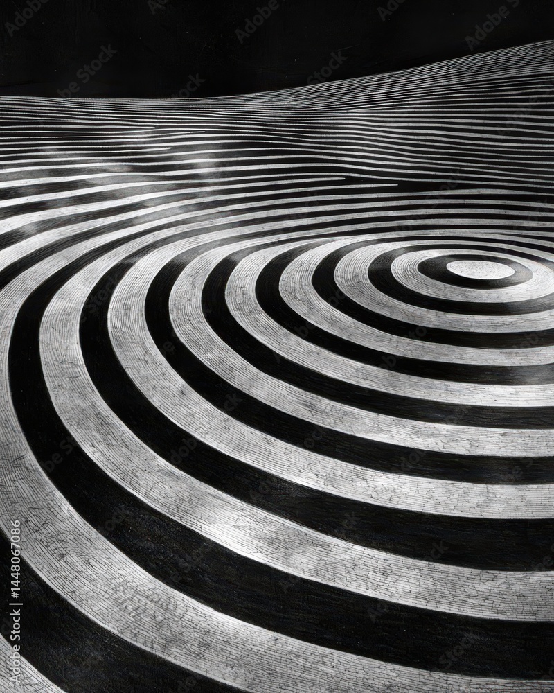 Poster intricate black and white spiral pattern creating a mesmerizing visual effect of depth and motion