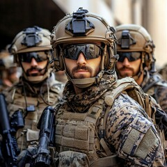 Fototapeta premium A proud man in military uniform standing strongly with determination and honor in his eyes