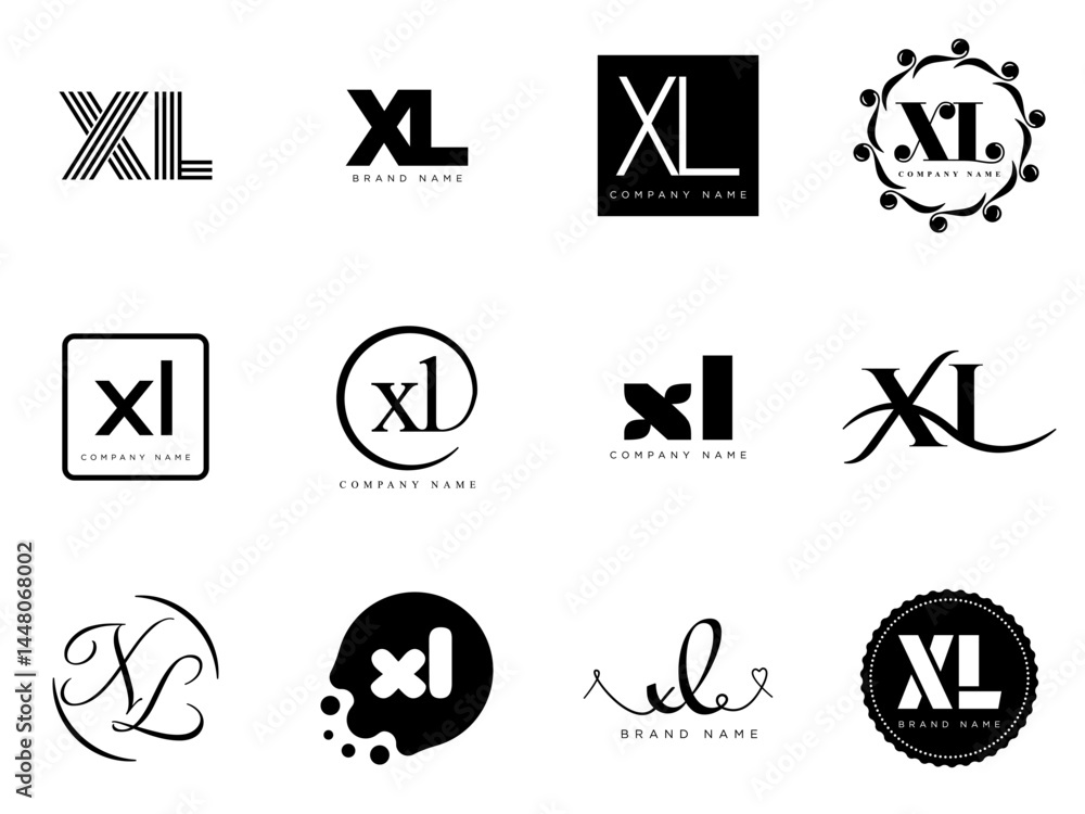 Fototapete xl logo company template. letter x and l logotype. set different classic serif lettering and modern 