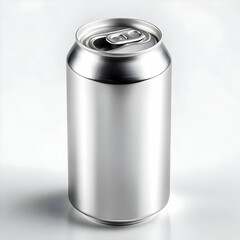 A sleek, metallic can with a shiny surface, ready for branding or product placement. Perfect for showcasing beverages in modern marketing visuals.