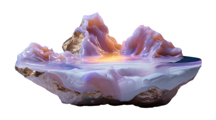 Miniature Mountain Vista: A tranquil, artistic depiction of mountains and serene waters in a stylized miniature landscape.