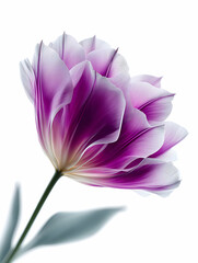 A stunning close-up of a delicate purple flower, showcasing its intricate petals and vibrant colors against a soft white background.