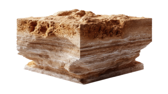 Earth Cross-Section: A striking cross-section of earth layers revealing a layered sedimentary composition, a study in the planet's intricate geological history. 