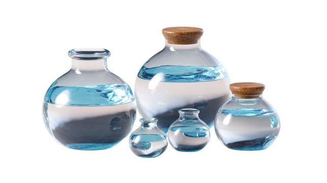Glass Globe Set: A decorative set of five glass globes of different sizes, each filled with layers of sand, showcasing calming and minimalist home decor.