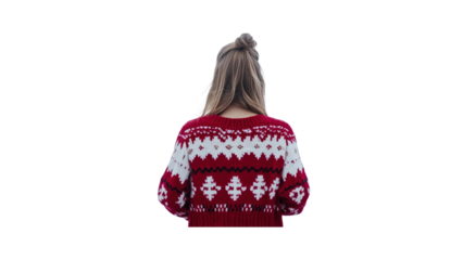 Woman in Red Fair Isle Christmas Sweater - Rear View