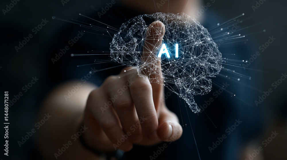 Poster abstract digital brain ai technology concept futuristic innovation network data science artificial i