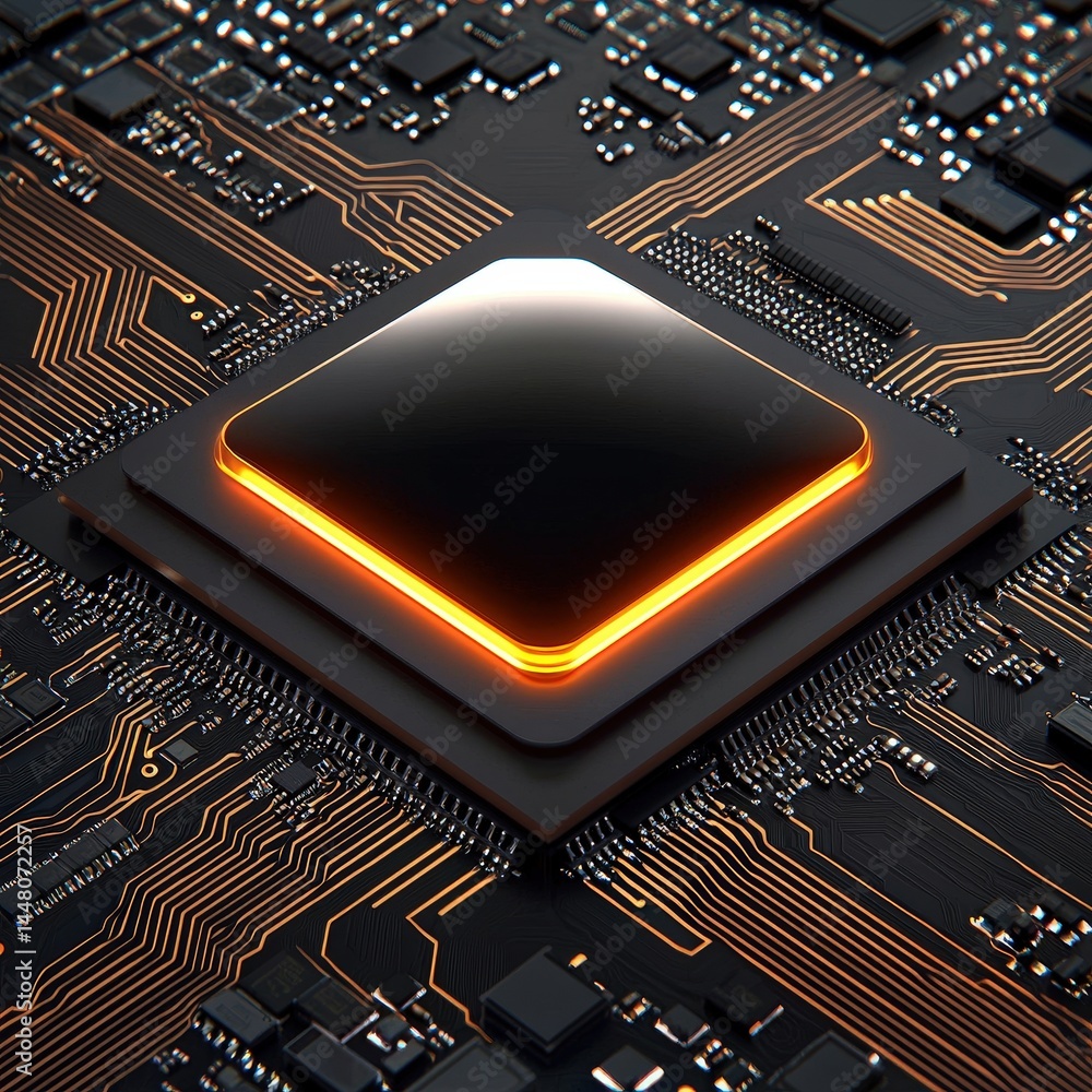 Poster intricate computer chip showcasing advanced technology and modern electronics in close-up detail