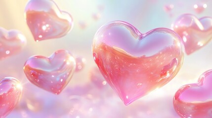 3D cartoon heart background featuring shiny, smooth heart 