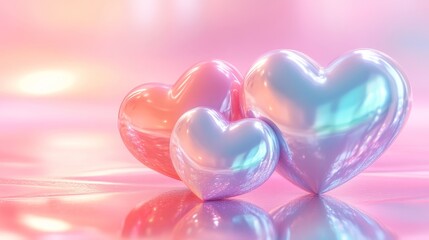 3D heart background with glossy, reflective surfaces