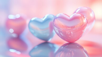 3D cartoon heart background featuring shiny, smooth heart 