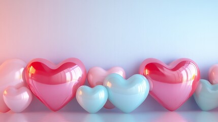 3D cartoon heart background featuring shiny, smooth heart 