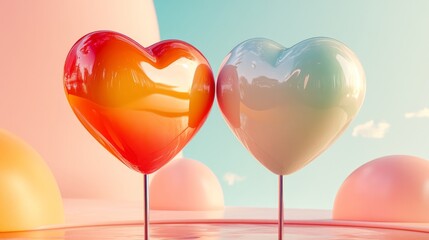 heart-themed background with glossy,