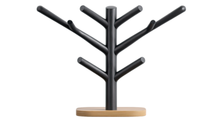 Black Tree Jewelry Stand: A sleek and stylish black tree-shaped jewelry stand with a wooden base, providing a chic and functional way to organize and display your favorite accessories.  