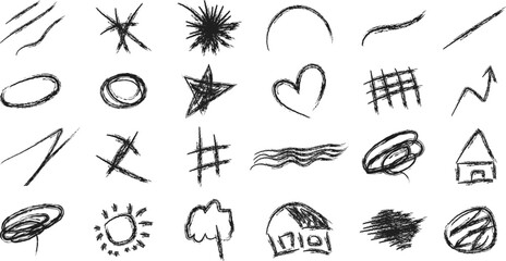 Hand-drawn Grunge Circle Elements Set — Abstract Ink Scribbles and Brush Strokes in EPS Vector Format