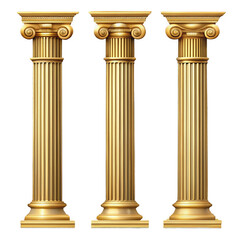 Obraz premium Golden ancient Greek or Roman columns, 3D illustration set isolated PNG with Transparent Background
