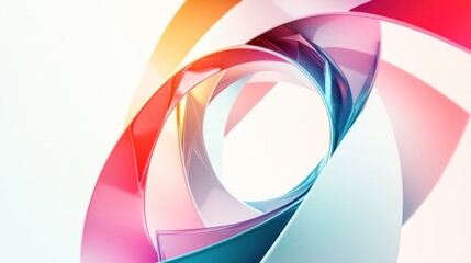 Abstract colorful glossy ribbons swirl forming a circle on white background.