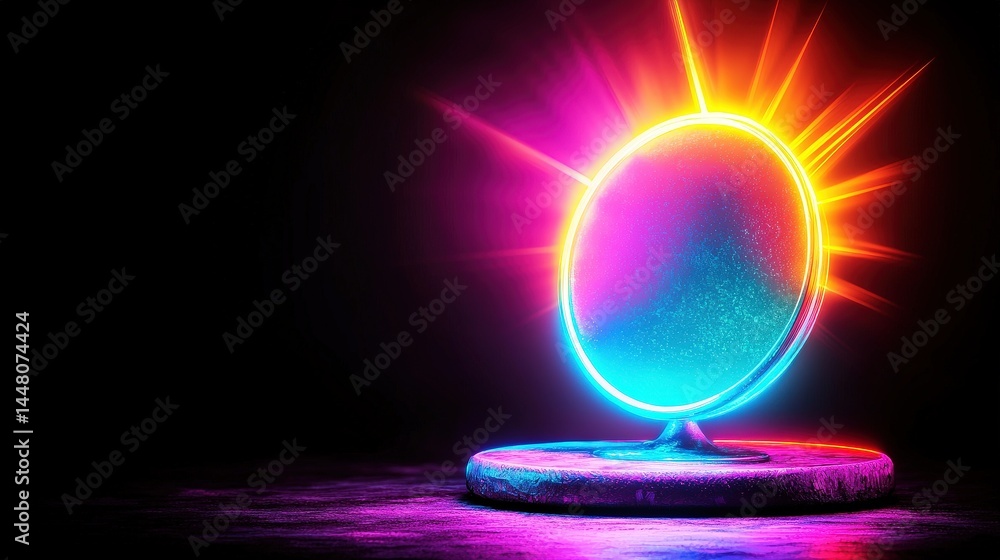 Poster glowing orb positioned on a table creating a soft light effect and enhancing the surrounding space