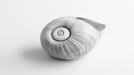 Obraz premium Monochrome close-up of a single spiral seashell on white background.