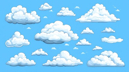 Cartoon clouds collection on blue sky background.