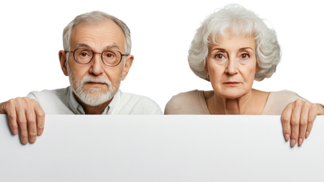 Senior Couple Holding Blank Sign, Advertisement, Announcement - Powered by Adobe