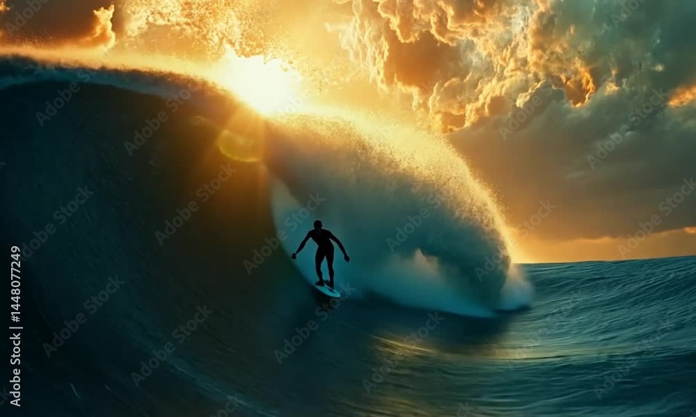 Aufkleber surfer riding a big ocean wave with power and balance made with generative ai technology