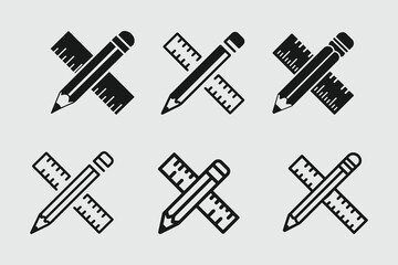 Pencil and Ruler Icons Bundle. Pencil and Ruler Icon Set.
