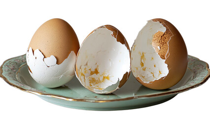 Three Cracked Eggshells on a Vintage Plate
