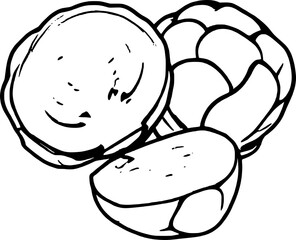 Three Stylized Green Artichokes One Sliced Isolated on White Background Depicting Fresh Produce