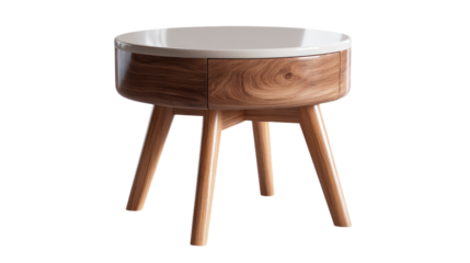 Elegant Wooden Side Table: This picture captures the essence of minimalist design, showcasing a beautifully crafted side table with a circular top, natural wood textures, and a touch of modernity.