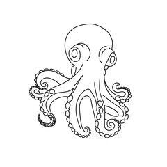 Black and White Line Art of an Octopus with Curved Tentacles