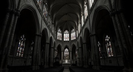 Fototapeta premium Exploring Grand Architecture Inside a Cathedral with Stained Glass