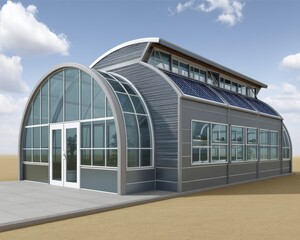 Obraz premium Modern desert greenhouse, solar panels, efficient irrigation system - pattern background abstract