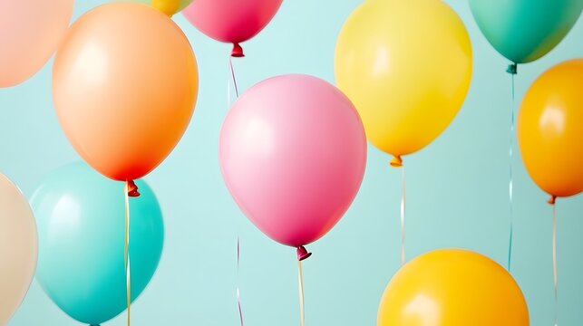 Vibrant and cheerful balloons floating against a pastel background - Powered by Adobe
