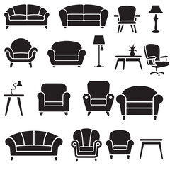set of black vector various style furniture silhouettes